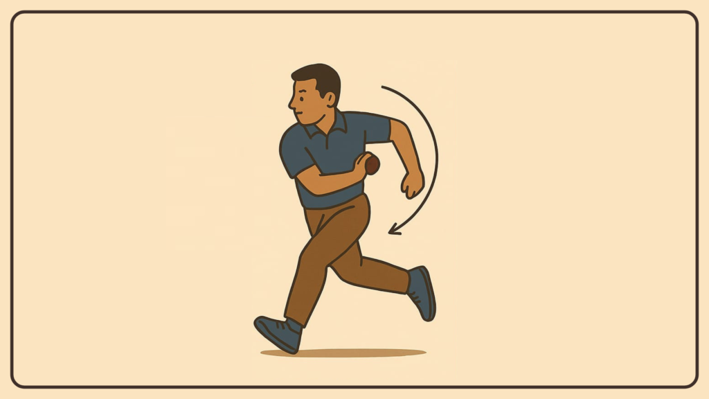 Illustration of a fast bowler practicing brace leg technique for speed, inspired by Ankit Pathak’s drills.